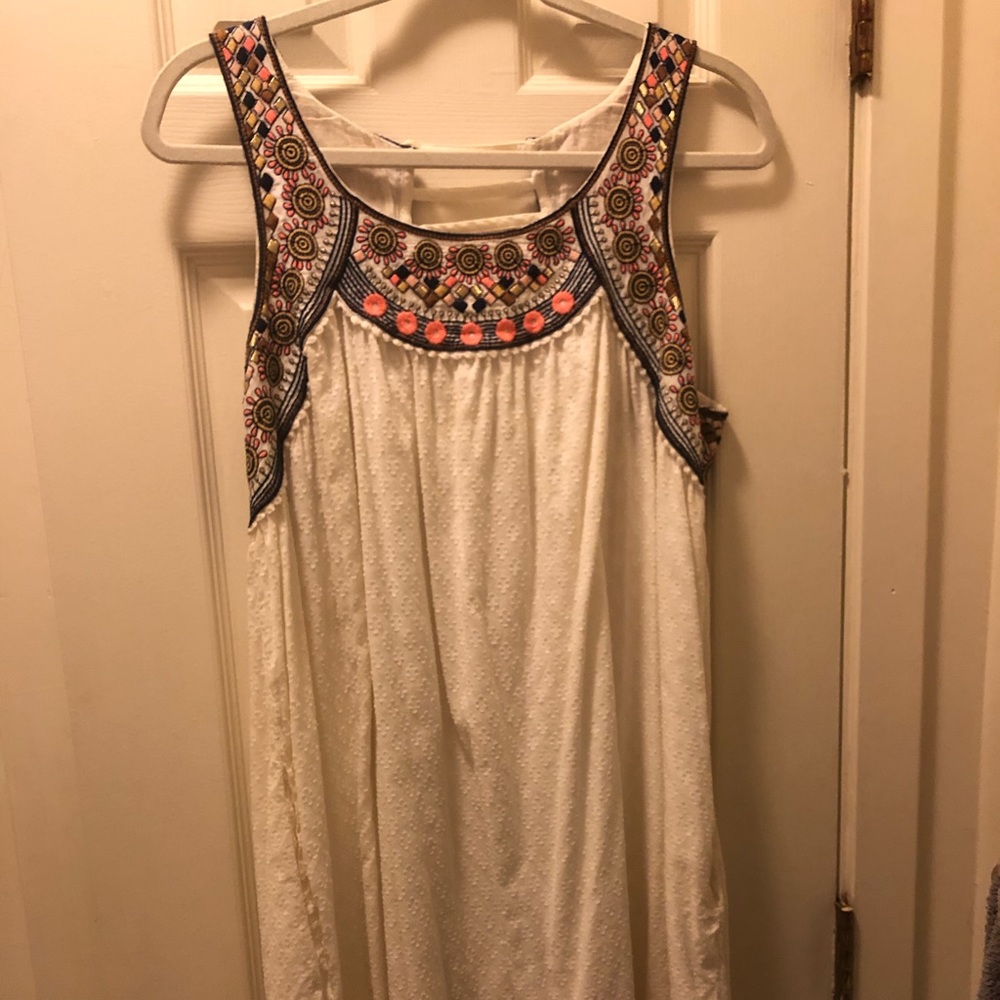 White Anthropologie dress boho embroidery